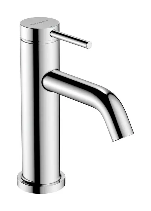 Chromfarbener Standventil mit Hebelgriff, geeignet für Kalt- oder vorgemischtes Wasser, Hersteller Hansgrohe. Keine Ablaufgarnitur sichtbar.